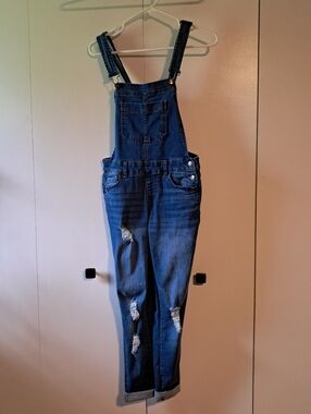 Wax Jean Dark Blue Ripped Denim Overalls